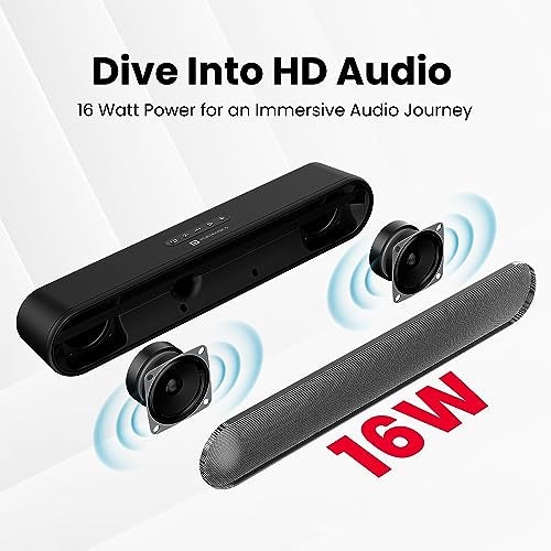 Portronics Decibel 23 16W Wireless Bluetooth Soundbar with LED Lights, Upto 5Hours Playback Sound, Bass Mode, Built in Mic, USB Port, 3.5mm AUX Port, Bluetooth 5.3v, Type C Charging (Black) - Image 2