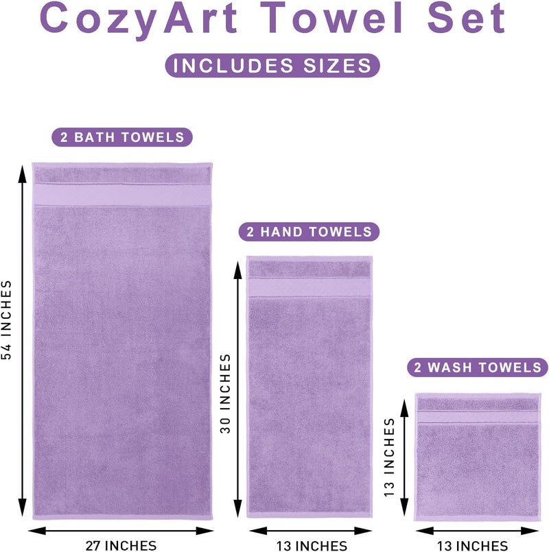 COZYART Lavender Bath Towels Set 6 Piece, Luxury 100% Turkish Cotton 650GSM Hotel Quality, Soft, Absorbent,Towel Sets for Bathroom | 2 Bath Towels 2 Hand Towels 2 Washcloths - Image 5