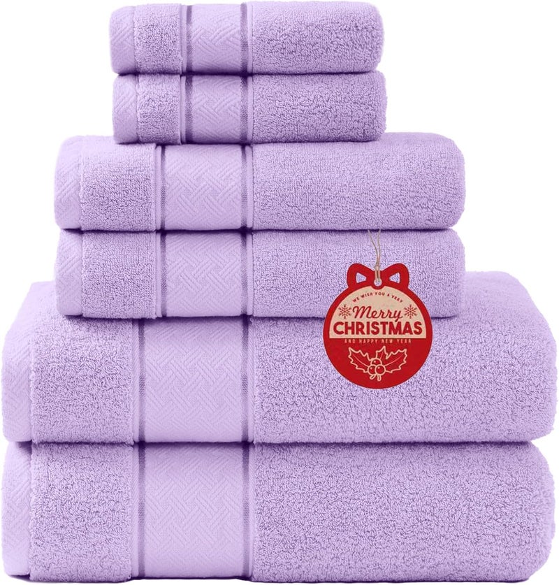 COZYART Lavender Bath Towels Set 6 Piece, Luxury 100% Turkish Cotton 650GSM Hotel Quality, Soft, Absorbent,Towel Sets for Bathroom | 2 Bath Towels 2 Hand Towels 2 Washcloths - Image 1