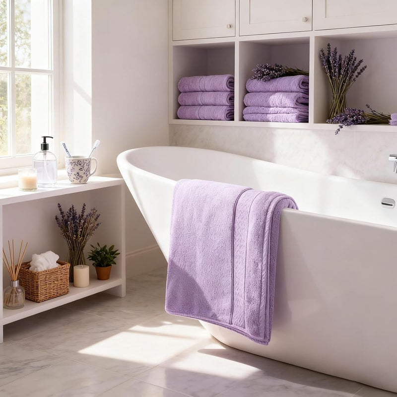COZYART Lavender Bath Towels Set 6 Piece, Luxury 100% Turkish Cotton 650GSM Hotel Quality, Soft, Absorbent,Towel Sets for Bathroom | 2 Bath Towels 2 Hand Towels 2 Washcloths - Image 3