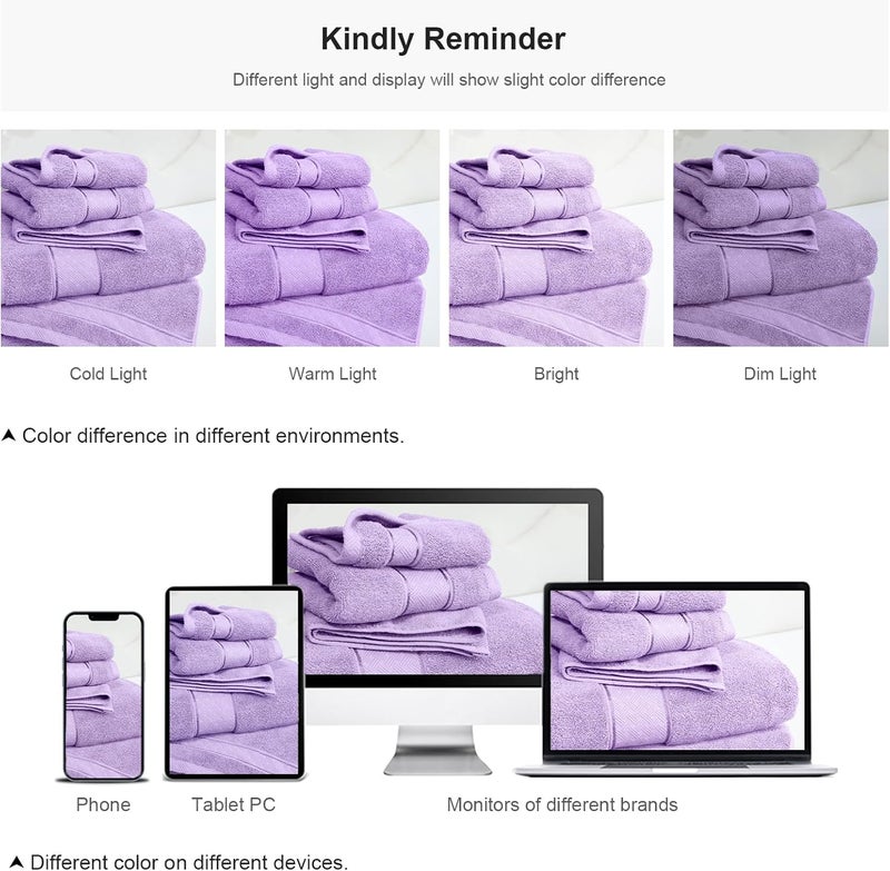 COZYART Lavender Bath Towels Set 6 Piece, Luxury 100% Turkish Cotton 650GSM Hotel Quality, Soft, Absorbent,Towel Sets for Bathroom | 2 Bath Towels 2 Hand Towels 2 Washcloths - Image 4