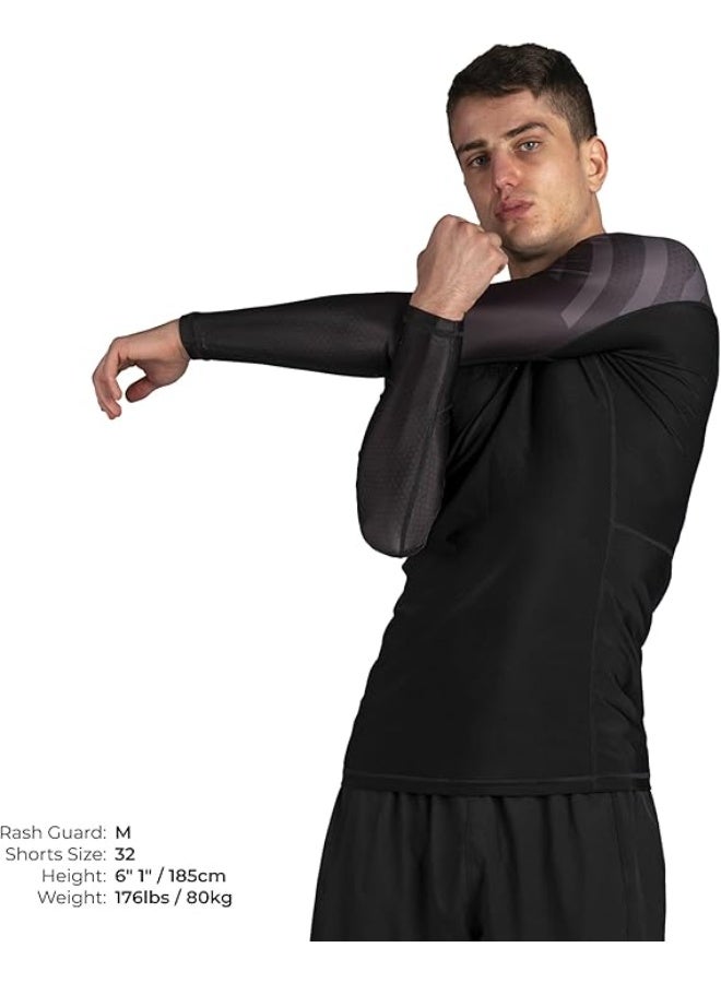 سنابول واقي طفح جلدي ضاغط بأكمام طويلة من سنابول للرجال | قميص تدريب فنون القتال المختلطة والجوجيتسو البرازيلي والمصارعة والمصارعة | طبقة أساسية بدون جيتسو، أسود بالكامل - Image 5