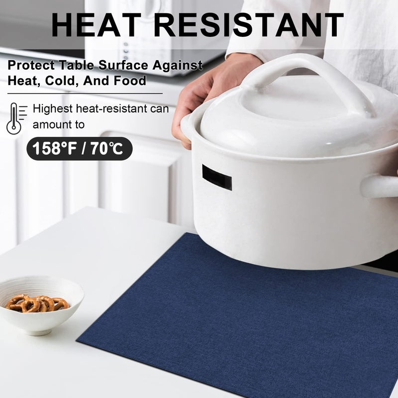 LANDVIEW Cloth Placemats Set of 6, Cotton Linen Blend Machine Washable Durable Linen Table Mats, Heat Resistant Placemats Wrinkle Free Place Mats for Dining Table, Easy to Clean (Navy Blue, 6) - Image 2