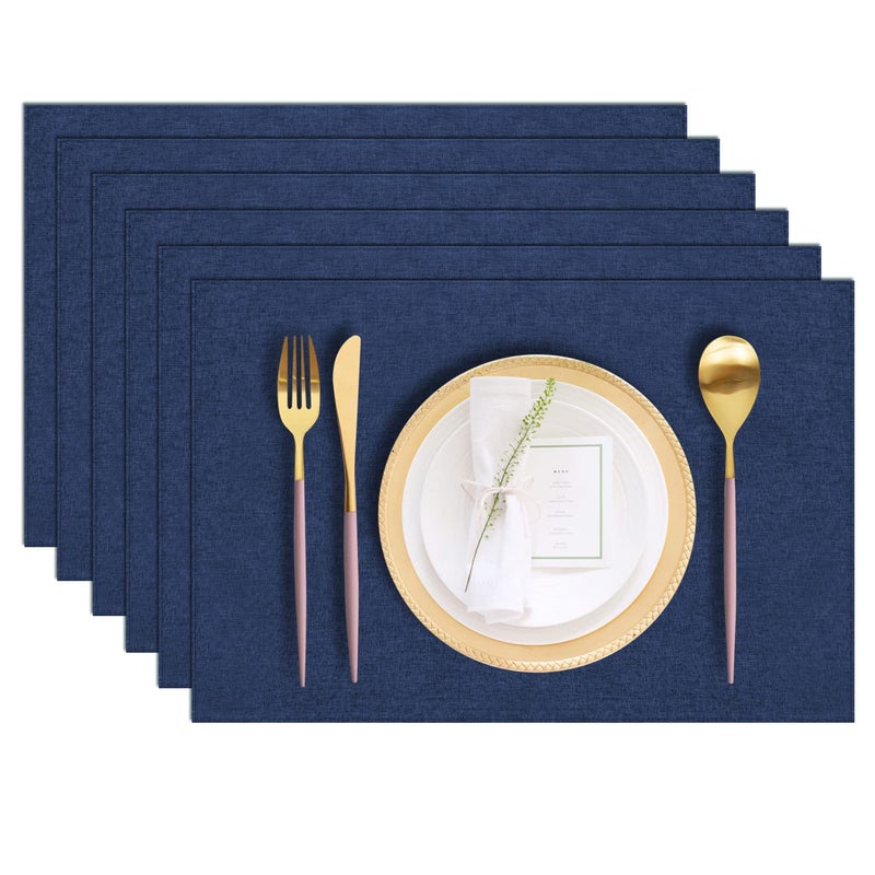 LANDVIEW Cloth Placemats Set of 6, Cotton Linen Blend Machine Washable Durable Linen Table Mats, Heat Resistant Placemats Wrinkle Free Place Mats for Dining Table, Easy to Clean (Navy Blue, 6) - Image 1