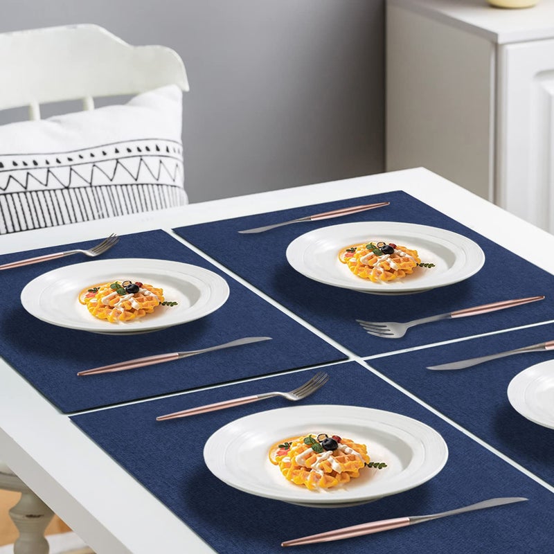 LANDVIEW Cloth Placemats Set of 6, Cotton Linen Blend Machine Washable Durable Linen Table Mats, Heat Resistant Placemats Wrinkle Free Place Mats for Dining Table, Easy to Clean (Navy Blue, 6) - Image 4