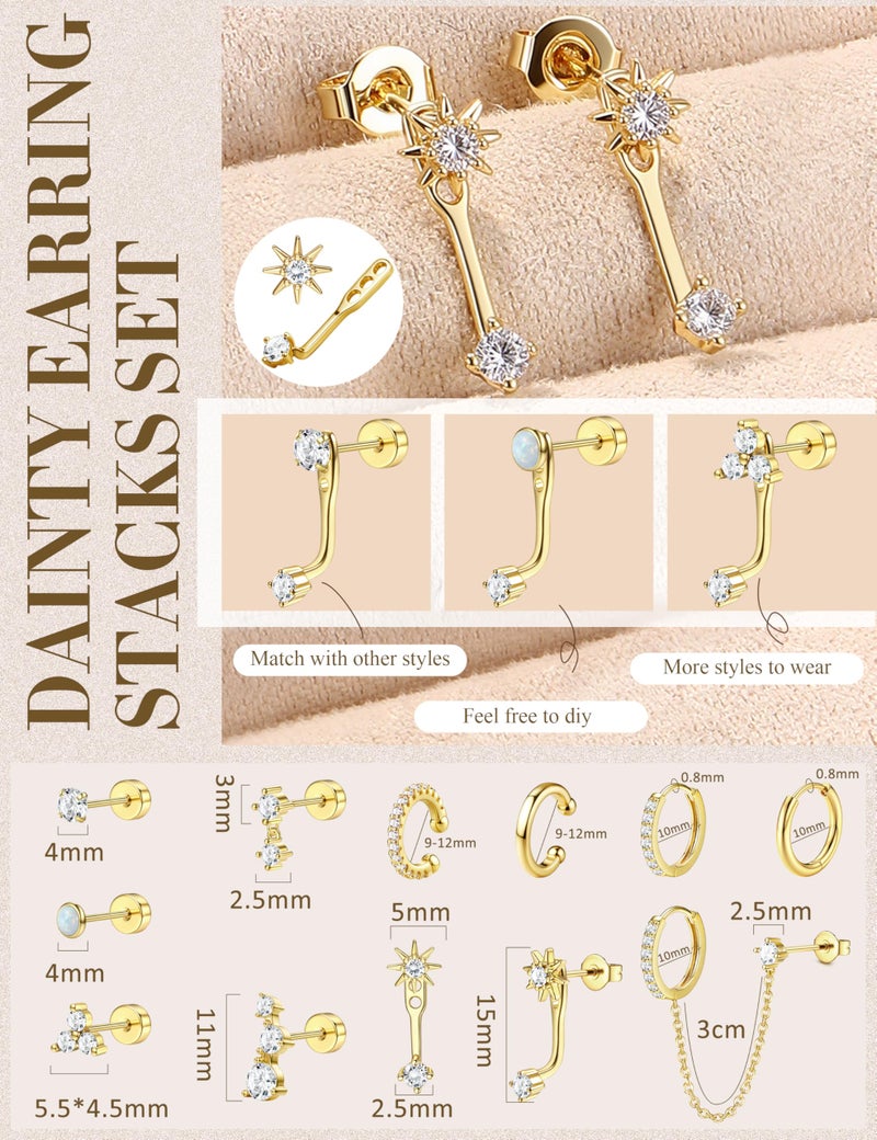 Florideco Small Stud Hoop Earrings for Women Hypoallergenic Silver Plated Surgical Stainless Steel Flat Back Earrings Dainty Hoop Stud Earring Stacks Cartilage Earring Set for Multiple Piercing - Image 5