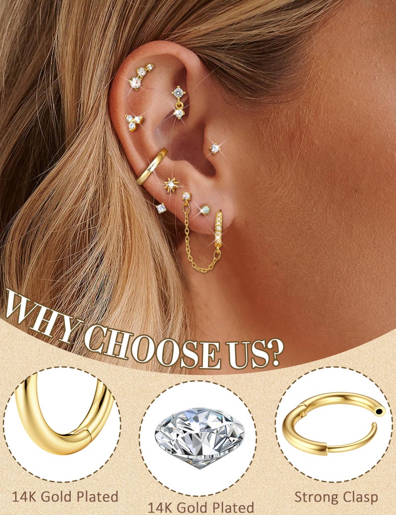 Florideco Small Stud Hoop Earrings for Women Hypoallergenic Silver Plated Surgical Stainless Steel Flat Back Earrings Dainty Hoop Stud Earring Stacks Cartilage Earring Set for Multiple Piercing - Image 2