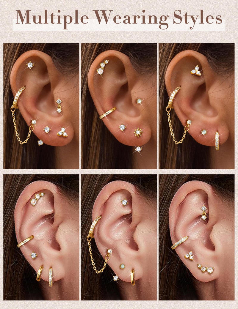 Florideco Small Stud Hoop Earrings for Women Hypoallergenic Silver Plated Surgical Stainless Steel Flat Back Earrings Dainty Hoop Stud Earring Stacks Cartilage Earring Set for Multiple Piercing - Image 4