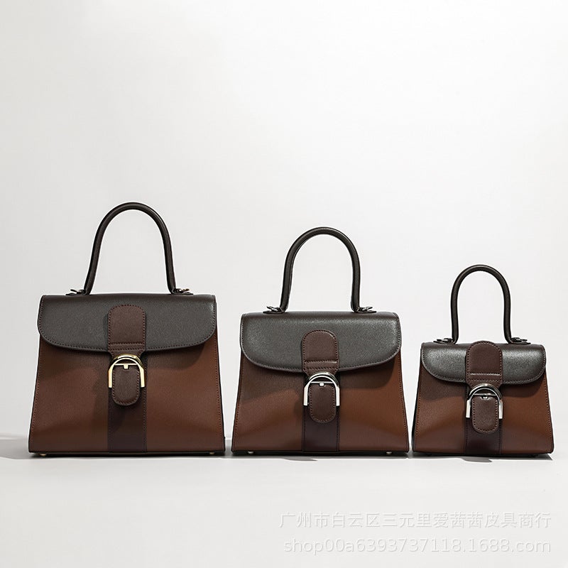 New Brillant Color-Block Box Leather Horseshoe Buckle Crossbody Bag Cross-Sectional Handbag Women'S Small Square Bag - Image 1