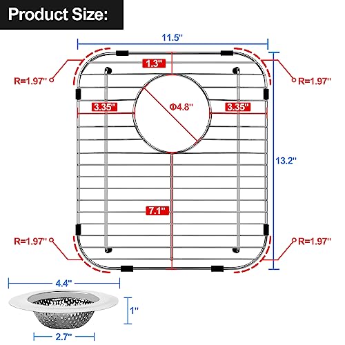 ARLBA 2 Pack 304 Stainless Steel Sink Protectors for Kitchen Sink Grid Protector Rear Drain Hole,13.2"x11.5" Metal Sink-Grates Sink-Rack for Bottom of Kitchen Sinks w/Sink-Strainers Anti-Scratches - Image 2