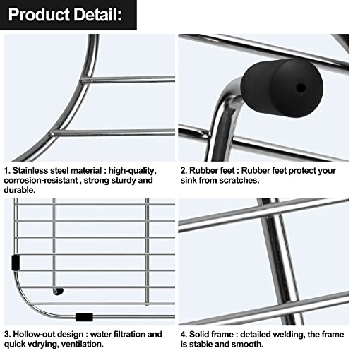 ARLBA 2 Pack 304 Stainless Steel Sink Protectors for Kitchen Sink Grid Protector Rear Drain Hole,13.2"x11.5" Metal Sink-Grates Sink-Rack for Bottom of Kitchen Sinks w/Sink-Strainers Anti-Scratches - Image 5