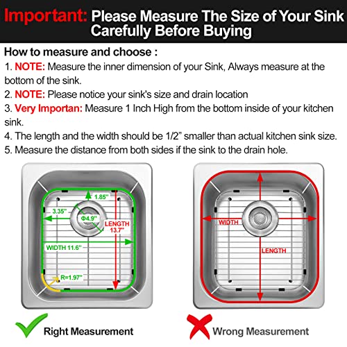 ARLBA 2 Pack 304 Stainless Steel Sink Protectors for Kitchen Sink Grid Protector Rear Drain Hole,13.2"x11.5" Metal Sink-Grates Sink-Rack for Bottom of Kitchen Sinks w/Sink-Strainers Anti-Scratches - Image 3