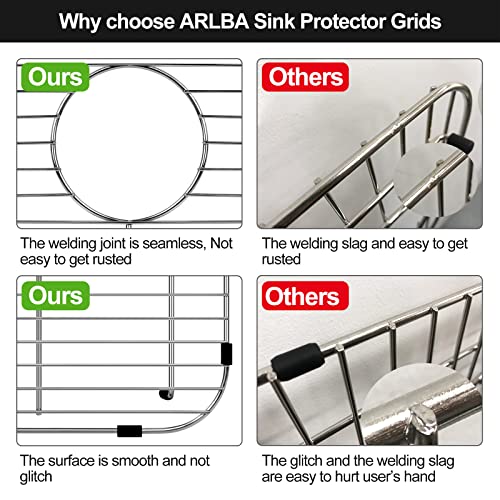 ARLBA 2 Pack 304 Stainless Steel Sink Protectors for Kitchen Sink Grid Protector Rear Drain Hole,13.2"x11.5" Metal Sink-Grates Sink-Rack for Bottom of Kitchen Sinks w/Sink-Strainers Anti-Scratches - Image 4