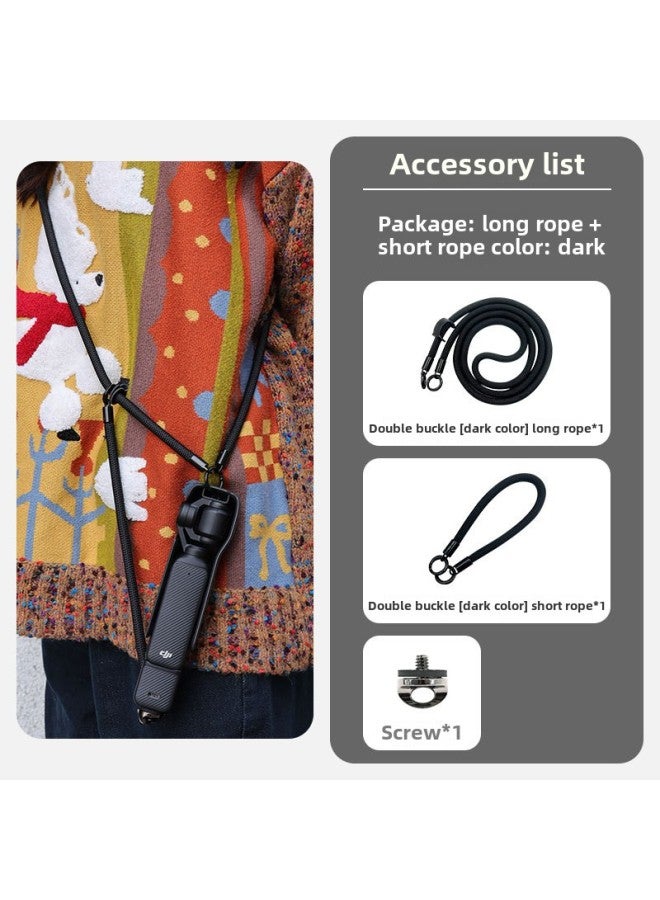 Generic For DJI Dajiang Osmo Pocket 3 Lanyard Safety Hand Rope Pocket 3 Protective Shell Lanyard Oblique Rope-Color:Pocket3 Black Double Buckle Lanyard + Hand Strap - Image 1