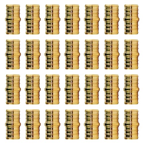 WiseWater 28 Pcs PEX Fittings 34 Inch 34 inch Straight Coupling Brass Fittings Barb Crimp PEX Pipe Fitting for PEX Pipe Plumbing Projects Pack of 28 - Image 1