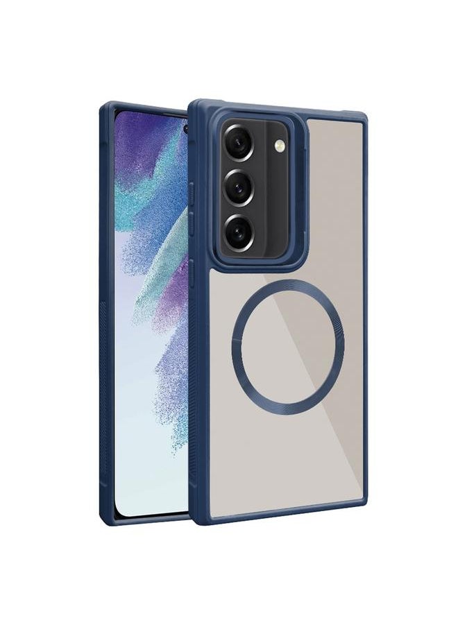 erorex - For Samsung Galaxy S21 FE 5G Plated CD Texture MagSafe Acrylic Hybrid TPU Phone Case(Blue) - Image 1