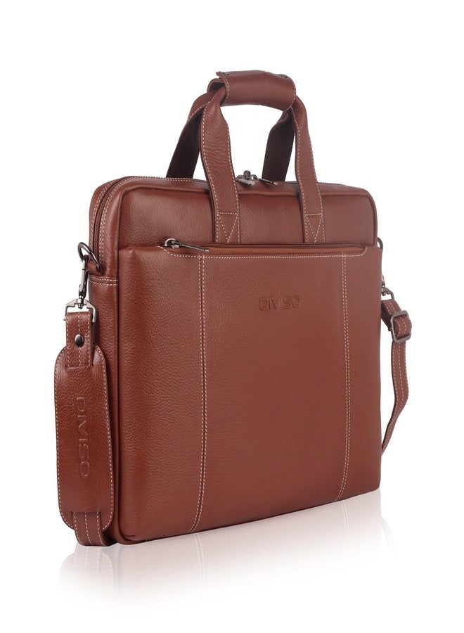 DIVISO Premium Leather Office Bag with Velvet Lining and Durable Strap Stylish and Spacious Design for Work and Travel (Tan) - Image 2