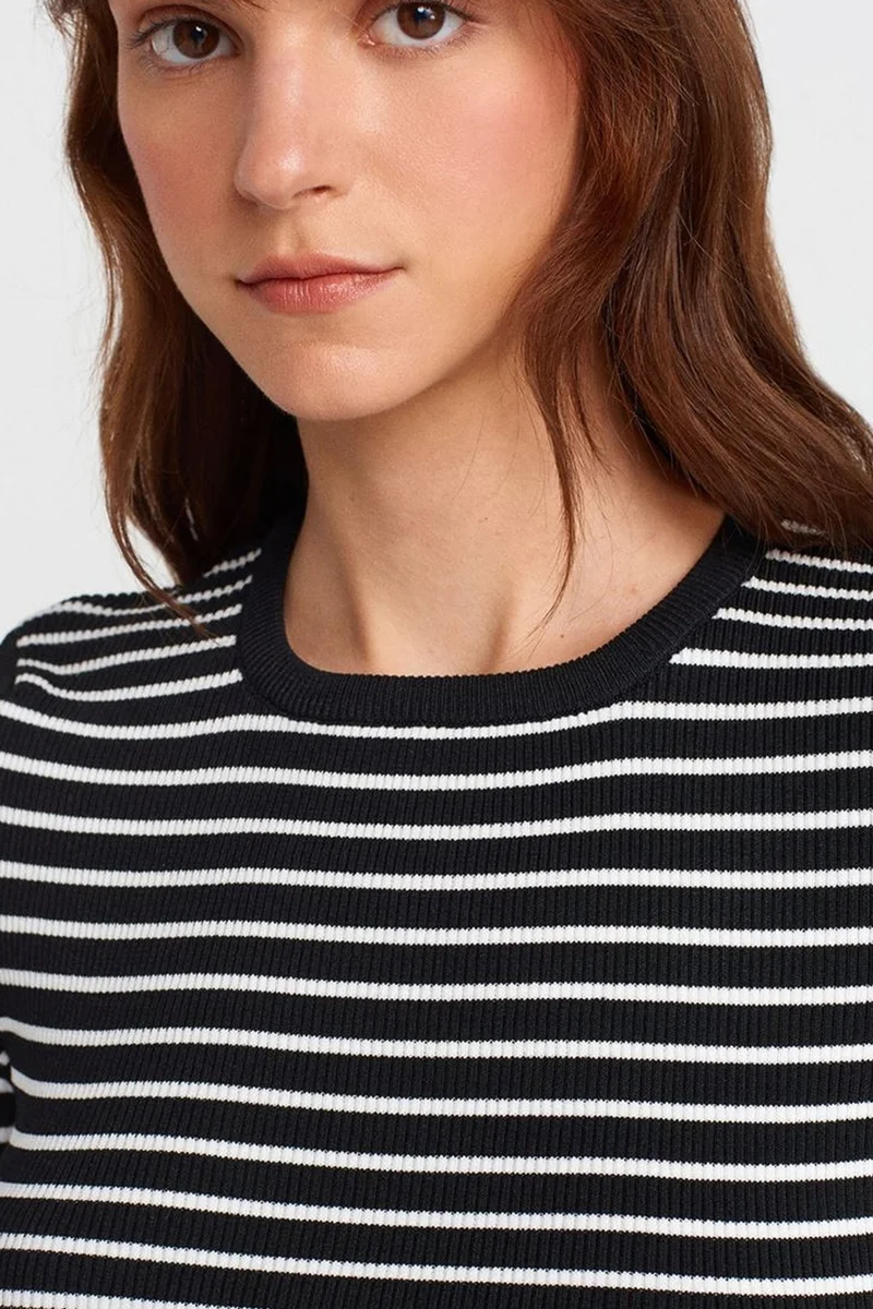 Dilvin Black DILVIN Striped Ribbed Knit Blouse for Women | Best Price UAE