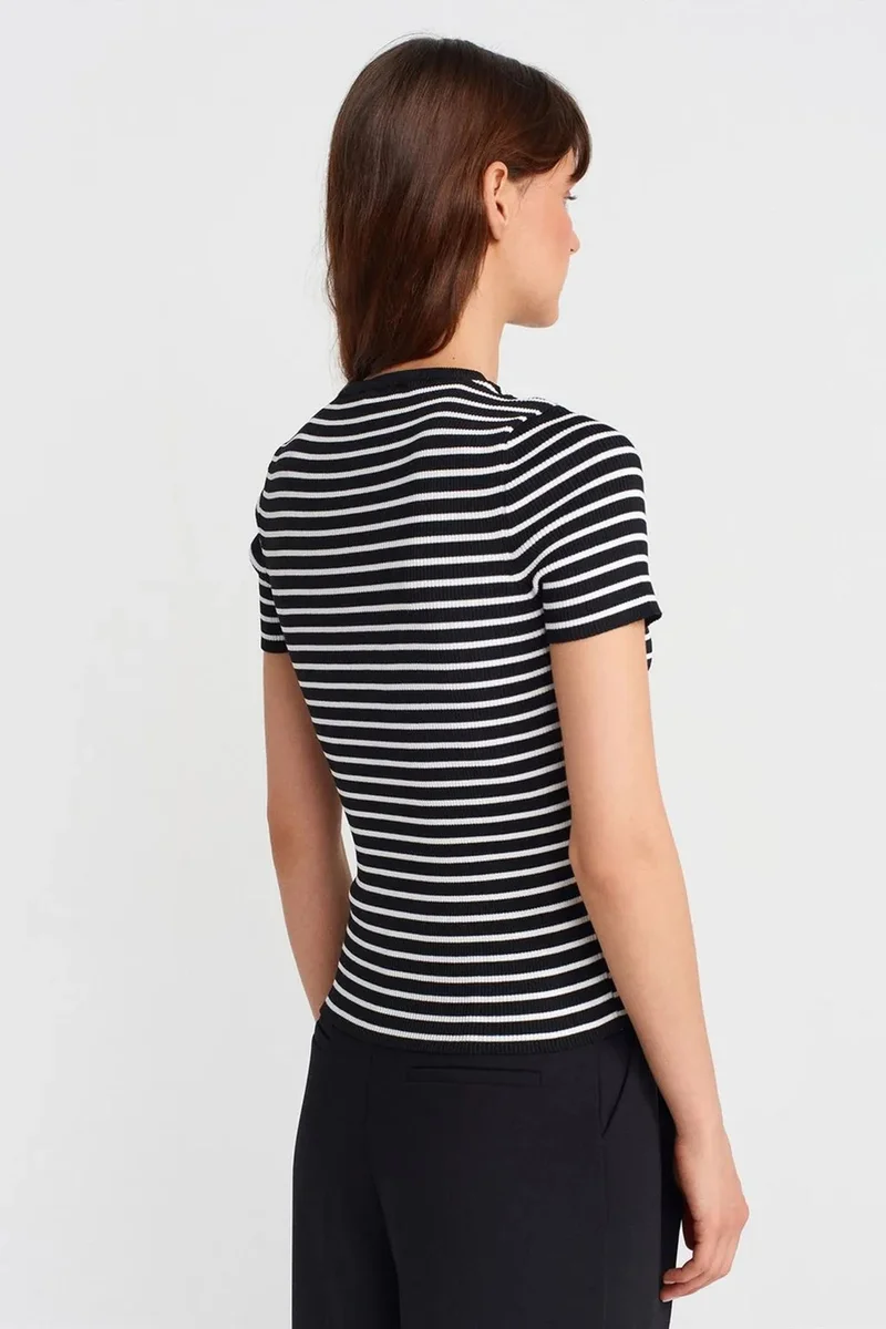 Dilvin Black DILVIN Striped Ribbed Knit Blouse for Women | Best Price UAE