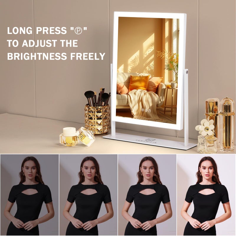 FENCHILIN Vanity Mirror with Lights 16.14" x 11.81",Lighted Makeup Mirror and Hollywood Mirror with Smart Touch Control 3 Colors Dimmable LED Light, 360Â°Rotation 10X Magnification(White) - Image 5