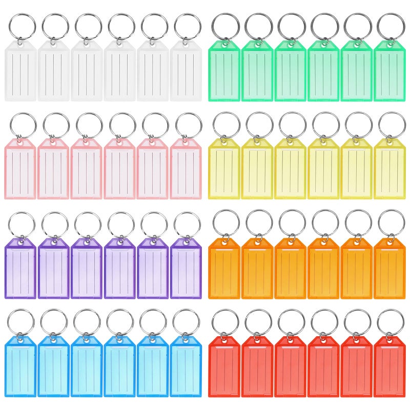 Cuttte 48pcs Key Tags with Labels - Cuttte 8 Colors Plastic Key Tags, Key Labels Tags with Ring and Label Window - Image 1