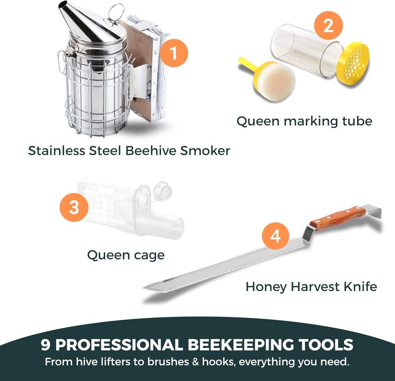 SunVara Store Bee Keeping Starter Kit Beekeeping Supplies, Bee Keeping Supplies-All Beekeeping Tools Bee Supplies and Equipment, Honey Bee Hive Starter Kit Tools Beekeeping Bee Smoker for Beekeeping - Image 3