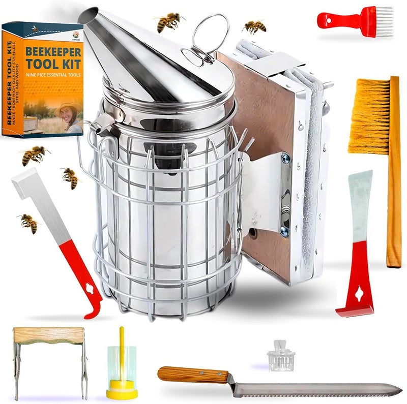 SunVara Store Bee Keeping Starter Kit Beekeeping Supplies, Bee Keeping Supplies-All Beekeeping Tools Bee Supplies and Equipment, Honey Bee Hive Starter Kit Tools Beekeeping Bee Smoker for Beekeeping - Image 1