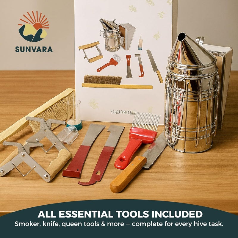 SunVara Store Bee Keeping Starter Kit Beekeeping Supplies, Bee Keeping Supplies-All Beekeeping Tools Bee Supplies and Equipment, Honey Bee Hive Starter Kit Tools Beekeeping Bee Smoker for Beekeeping - Image 2