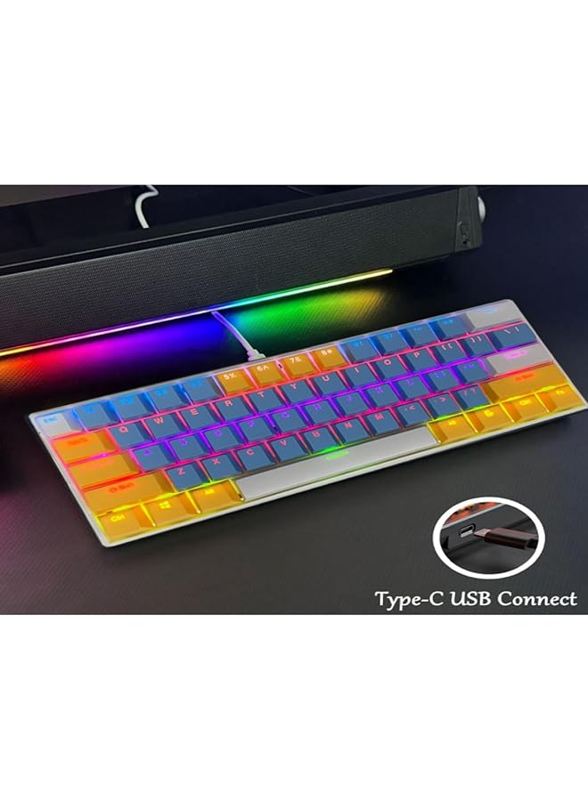 61 Keys Rgb Gaming Keyboard 60% Mini Wired Waterproof With Anti Ghosting Keyboard And Three Color Keycaps With Red Switch For Gamers(Blue Yellow And White) - Image 5
