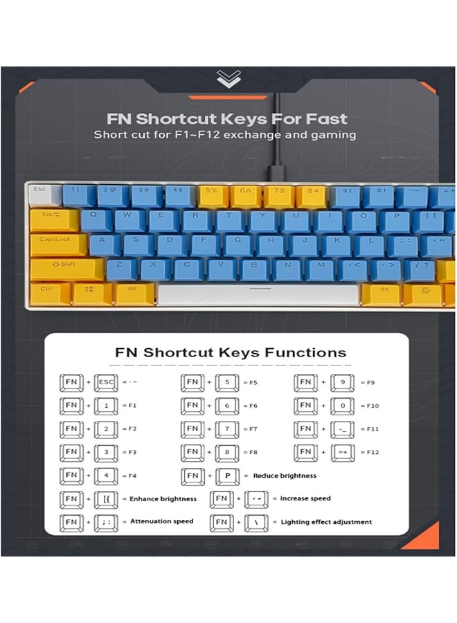 61 Keys Rgb Gaming Keyboard 60% Mini Wired Waterproof With Anti Ghosting Keyboard And Three Color Keycaps With Red Switch For Gamers(Blue Yellow And White) - Image 4