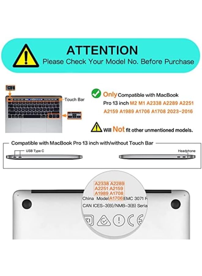 Mosiso Compatible With Macbook Pro 13 Inch Case 2023 2022 2021 2016 M2 M1 A2338 A2251 A2289 A2159 A1989 A1708 A1706 Plastic Hard Shell Case And Keyboard Cover Skin And Wipe Cloth Black - Image 2