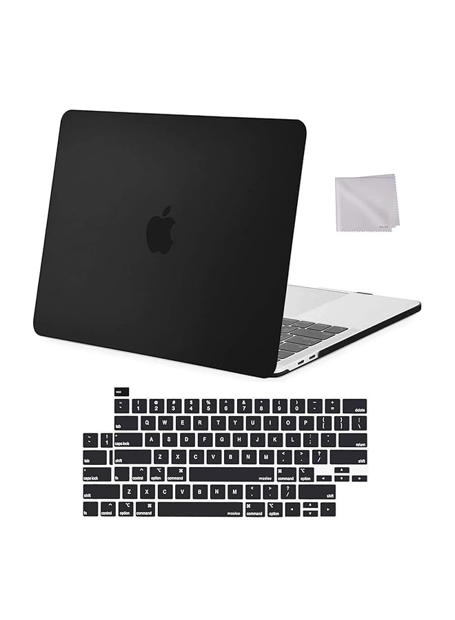 Mosiso Compatible With Macbook Pro 13 Inch Case 2023 2022 2021 2016 M2 M1 A2338 A2251 A2289 A2159 A1989 A1708 A1706 Plastic Hard Shell Case And Keyboard Cover Skin And Wipe Cloth Black - Image 1