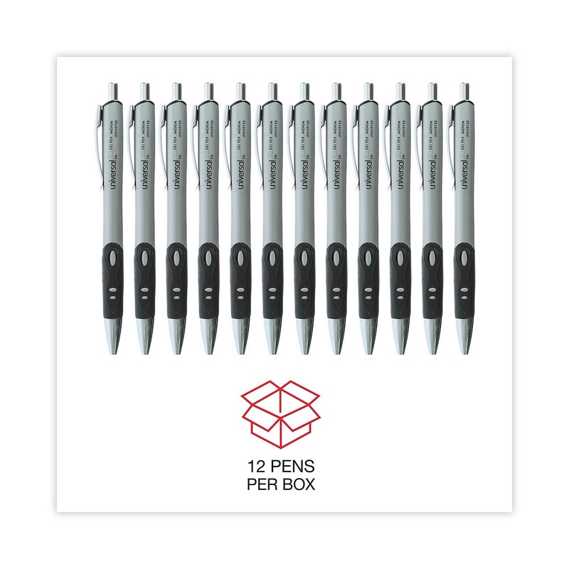 Universal 39720 0.7 mm. Medium Comfort Grip Retractable Gel Pen - Black Ink, Gray/Black/Silver Barrel (1-Dozen) - Image 4