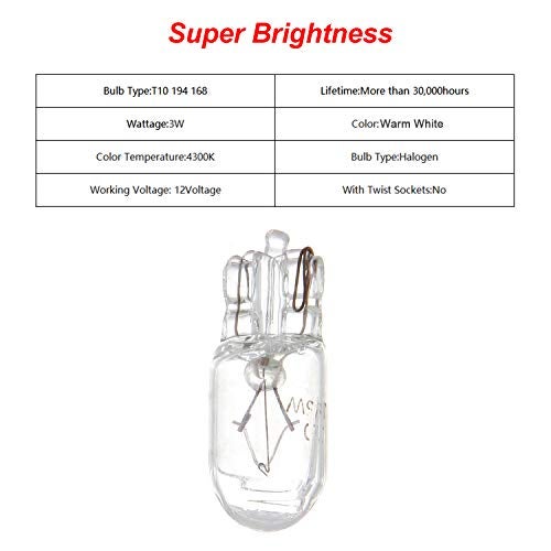 cciyu 20 Pack 194/168/T10 Warm White 12V 5W Side Marker Light Halogen Bulb - Image 4