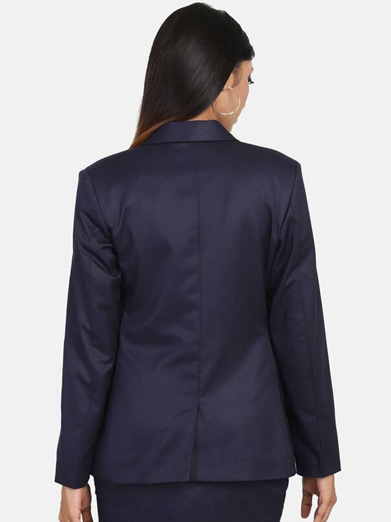 Powersutra Navy Blue Poly Cotton Blazer for Women - Image 5