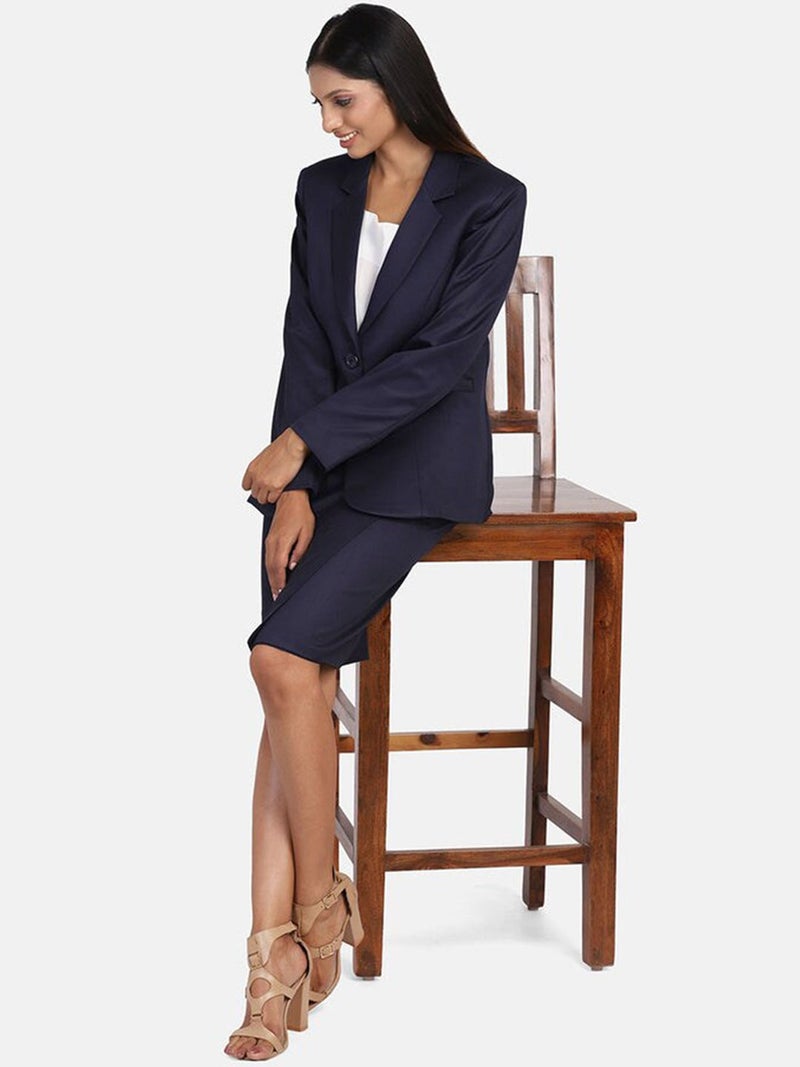Powersutra Navy Blue Poly Cotton Blazer for Women - Image 4