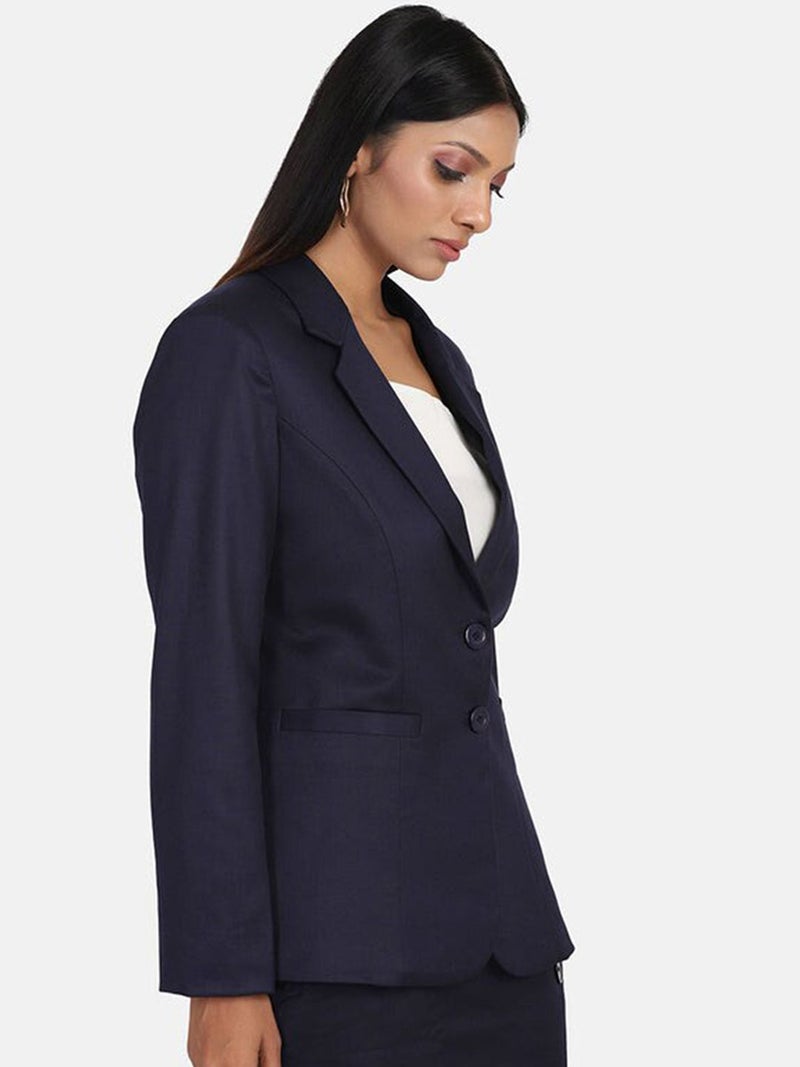 Powersutra Navy Blue Poly Cotton Blazer for Women - Image 3