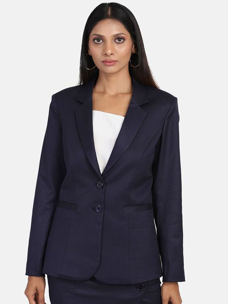 Powersutra Navy Blue Poly Cotton Blazer for Women - Image 1