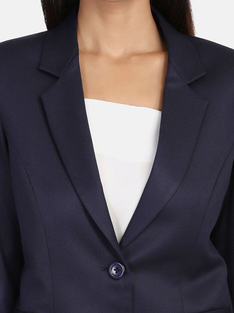 Powersutra Navy Blue Poly Cotton Blazer for Women - Image 2