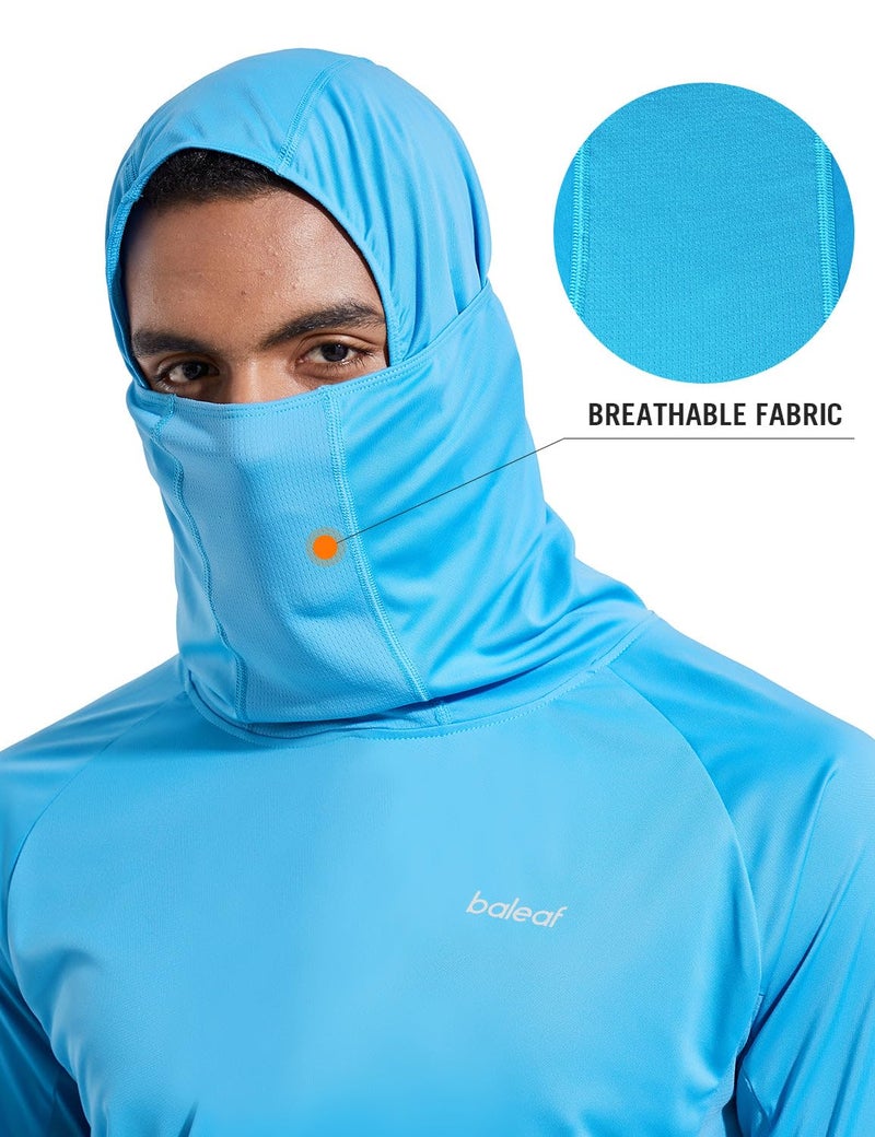 baleaf Men's UV SPF Hoodie Shirt UPF 50+ Sun Protection Long Sleeve T-Shirts with Mask Rash Guard Fishing Lightweight Blue Size M - Image 2
