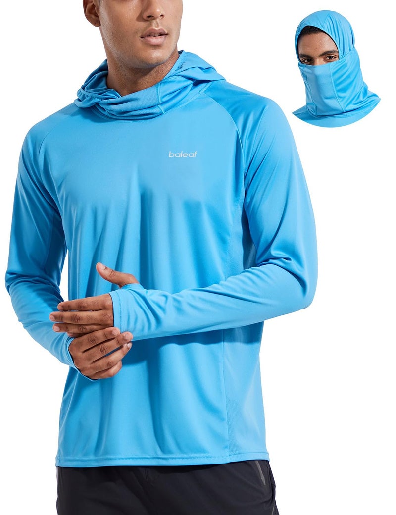 baleaf Men's UV SPF Hoodie Shirt UPF 50+ Sun Protection Long Sleeve T-Shirts with Mask Rash Guard Fishing Lightweight Blue Size M - Image 1