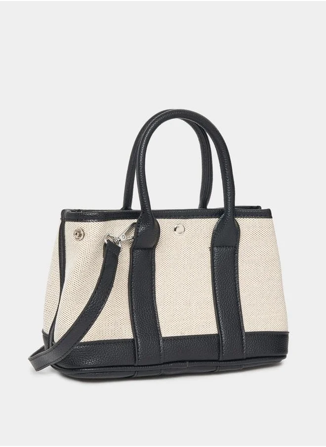 Styli Contrast Trim Textured Handbag