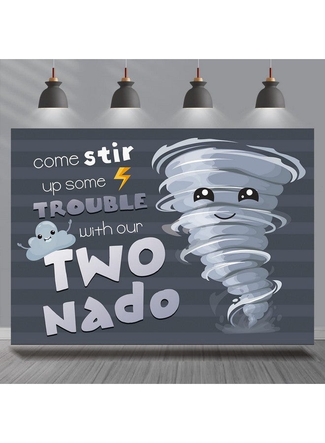 Rsuuinu 2Nd Birthday Backdrop Tornado Theme Happy Birthday Party Decorations Photography Background For Kids Boy Child Two Nado Second Birthday Party Banner Supplies Favors Photo Booth Props 7X5Ft  - Image 2