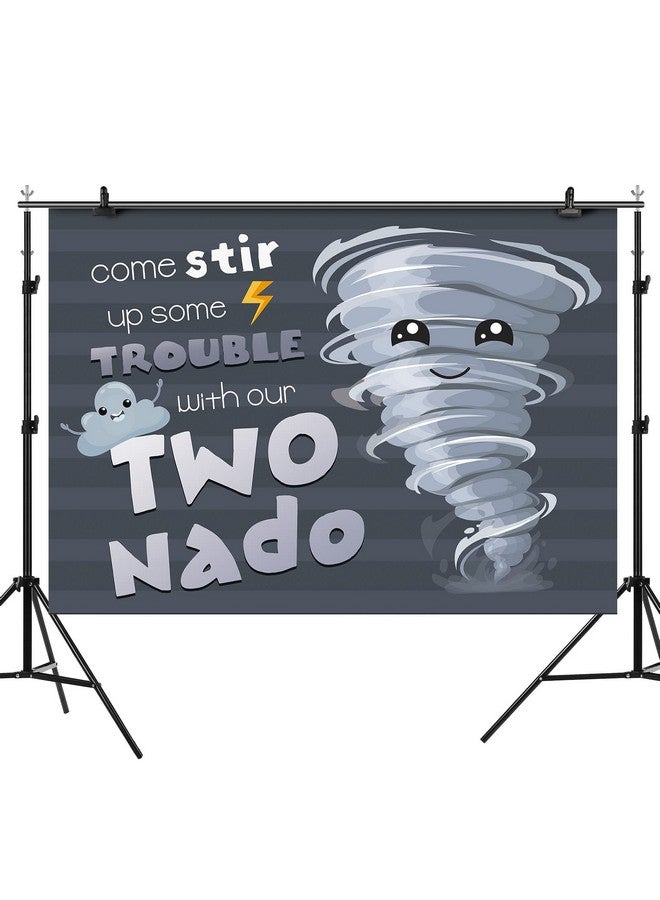 Rsuuinu 2Nd Birthday Backdrop Tornado Theme Happy Birthday Party Decorations Photography Background For Kids Boy Child Two Nado Second Birthday Party Banner Supplies Favors Photo Booth Props 7X5Ft  - Image 4