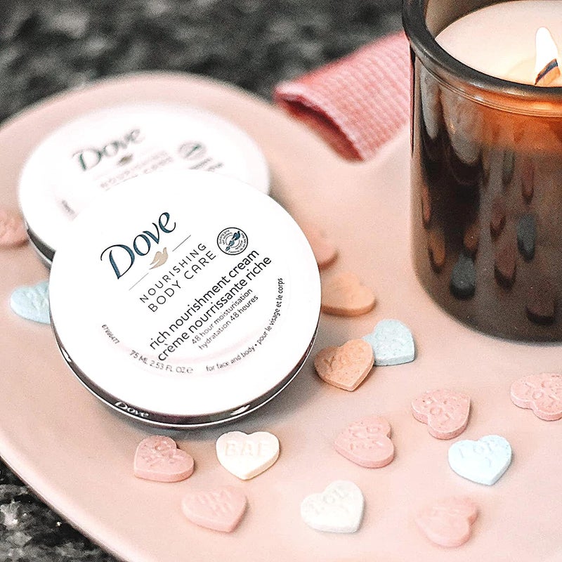 Dove Nourishing Body Care, Face, Hand, and Body Rich Nourishment Cream for Extra Dry Skin with 48-Hour Moisturization, 3-Pack, 5.07 Oz Each Jar - Image 4