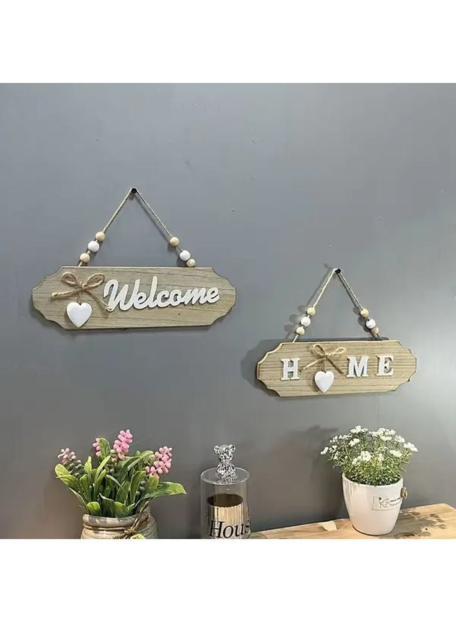 Wooden Welcome Doorplate With Bow And Love For Home Garden Porch Office Decor - Image 2