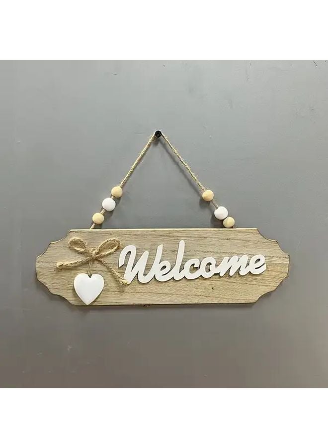 Wooden Welcome Doorplate With Bow And Love For Home Garden Porch Office Decor - Image 1