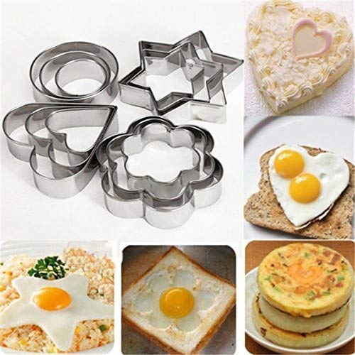 CONNECTWIDE CONNECTWIDE Stainless Steel 3 Stars 3 Flowers 3 Round 3 Hearts Shape Cookie Cutter 12Pieces Silver  - Image 1