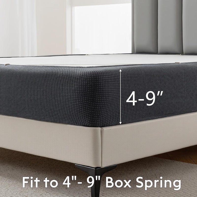 MIYE Jacquard Fabric Box Spring Cover,Super Stretchy Wrap Around 4 Sides Elastic Bed Skirt,Wrinkle & Fading Resistant,Washable & Easy Fit. (Dark Grey, King) - Image 3