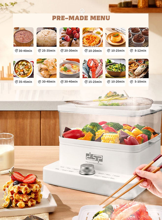دي اس بي جهاز طهي بالبخار الكهربائي، سعة كبيرة 12 لتر، تصميم قابل للفصل بثلاث طبقات، مؤقت بحد أقصى 60 دقيقة، تحضير سريع وسهل للوجبات، فعال وصغير الحجم، لطهي الخضراوات والمأكولات البحرية والحساء واليخنات والمعكرونة، 1200 وات، KA5015 - Image 3
